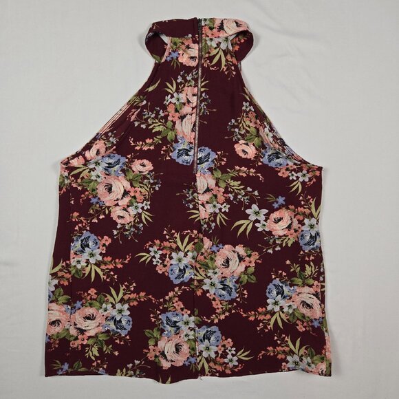 Blue Pan Halter Neck Floral Pleated Front Blouse Womens M Burgundy Pink Y2K Vibe - Picture 6 of 10